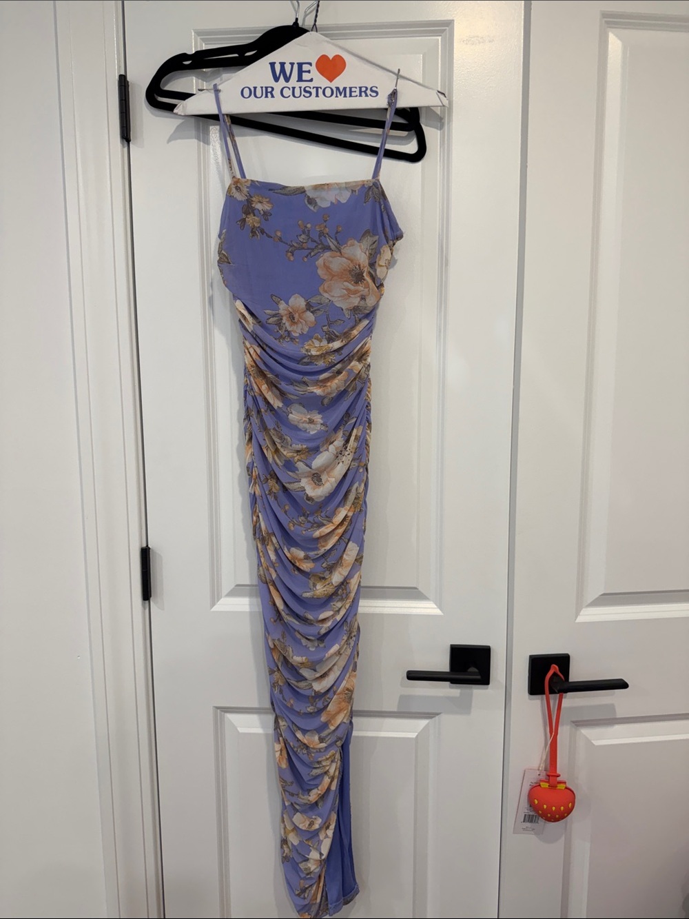 Floral Ruched Lavender Slip Dress with Spaghetti Straps
